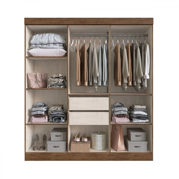 Guarda-roupa Casal New Xangai 6 Portas 2 Gavetas 100% Mdf Off White/nogueira - Doripel Bege