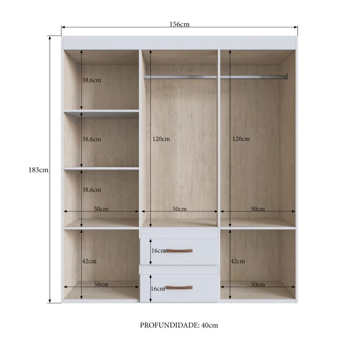 Guarda Roupa Texas 55600 6 Portas 2 Gavetas