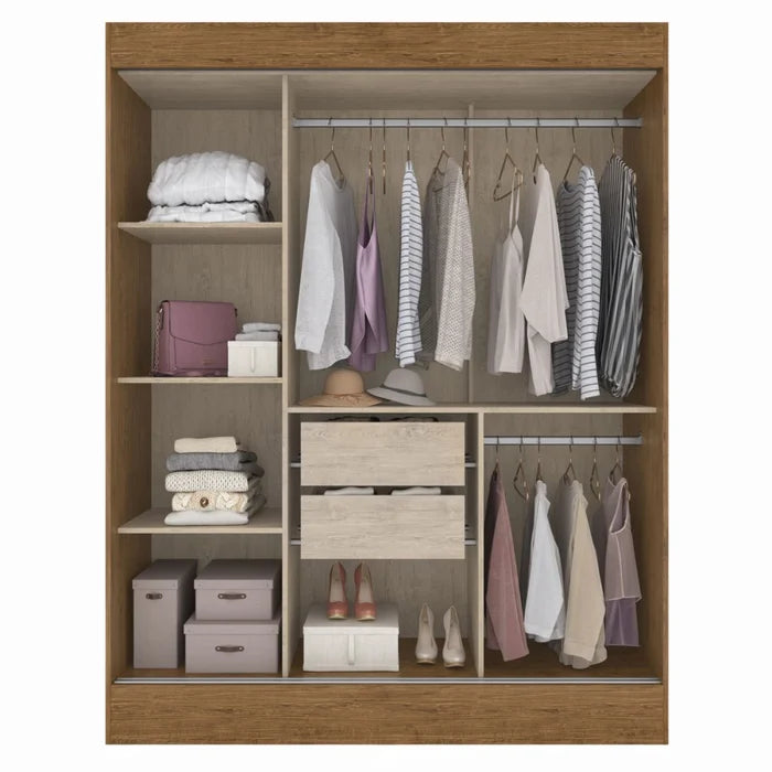 Guarda-Roupa Solteiro Marselha 3 Portas 2 Gavetas Off White/Nogueira - Doripel Marrom