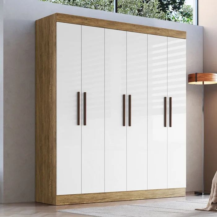Guarda-roupa Casal New Xangai 6 Portas 2 Gavetas 100% Mdf Off White/nogueira - Doripel Bege