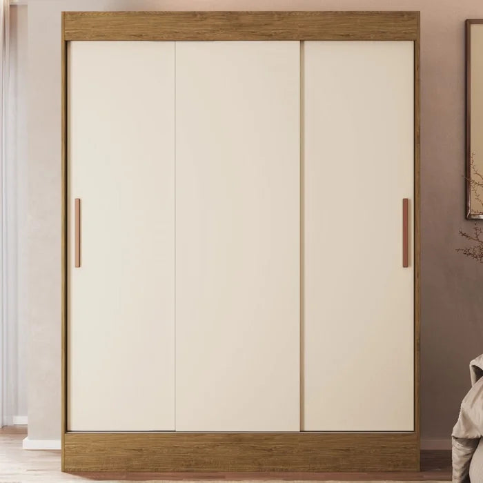 Guarda-Roupa Solteiro Marselha 3 Portas 2 Gavetas Off White/Nogueira - Doripel Marrom