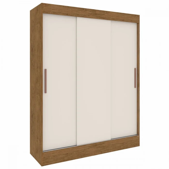 Guarda-Roupa Solteiro Marselha 3 Portas 2 Gavetas Off White/Nogueira - Doripel Marrom
