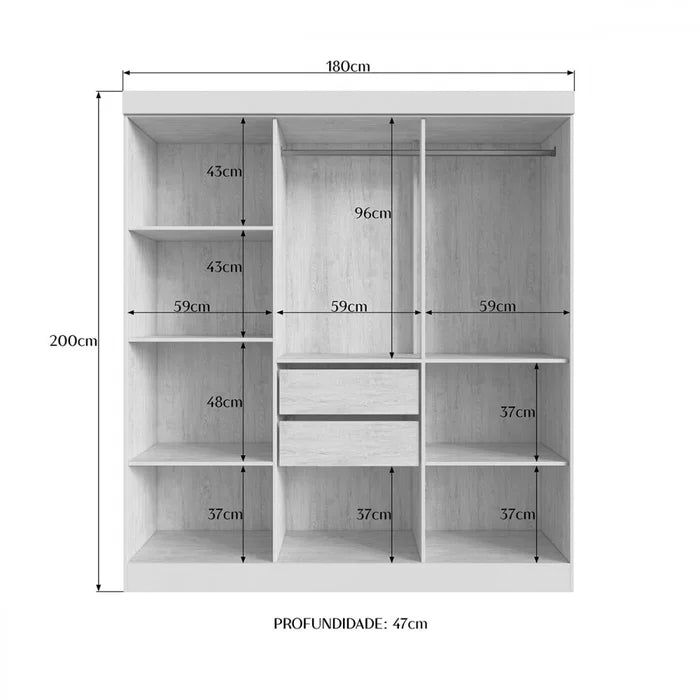 Guarda-roupa Casal New Xangai 6 Portas 2 Gavetas 100% Mdf Off White/nogueira - Doripel Bege