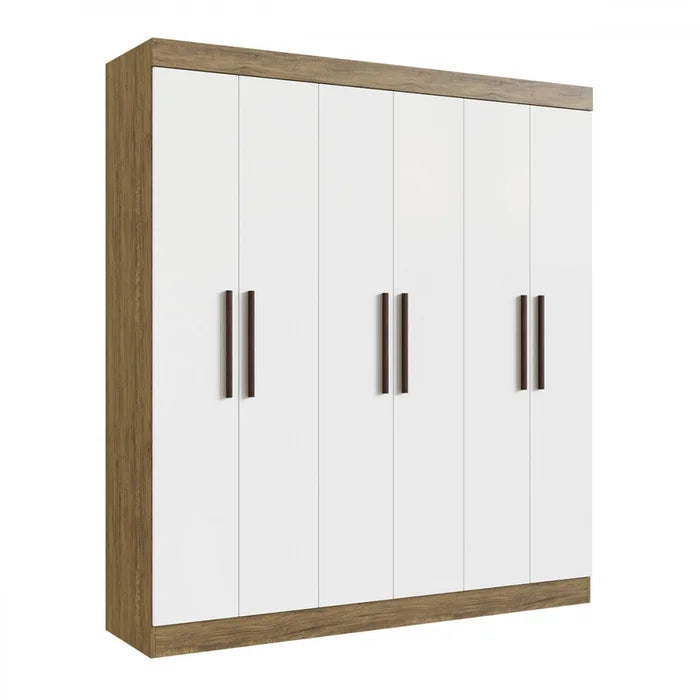 Guarda-roupa Casal New Xangai 6 Portas 2 Gavetas 100% Mdf Off White/nogueira - Doripel Bege