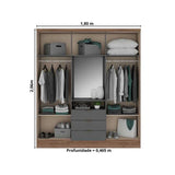 Guarda Roupa Casal com Espelho, 6 Portas e 3 Gavetas Aspen